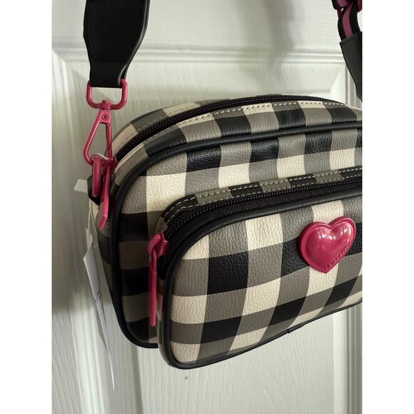 Betsey Johnson Black White Pink Gingham Crossbody 90s Y2K Bag Purse - Picture 9 of 10